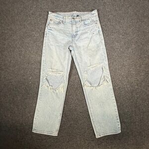 American Eagle Super High Rise Ankle Straight Distressed Light‎ Wash Jeans 26x26